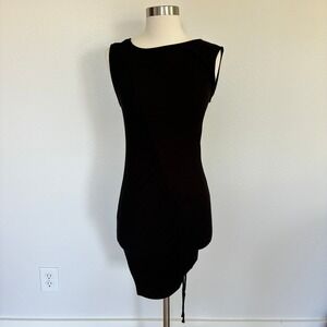 Lovers + Friends Dress Sleeveless Dress Womens S Black Ribbed Bodycon Ruched